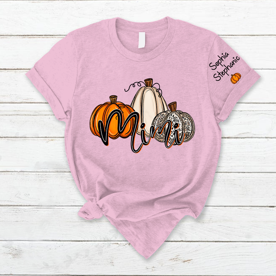 Personalized  Mimi, Grandma Pumpkins Autumn And Grandkids T-Shirt
