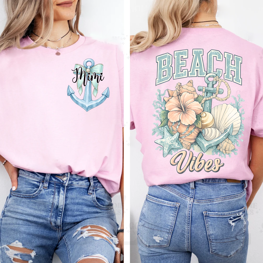 Personalized Mimi Beach Vibes Shirt, Coastal Grandma Tee, Summer Beach Vacation Shirt, Ocean Lover Gift