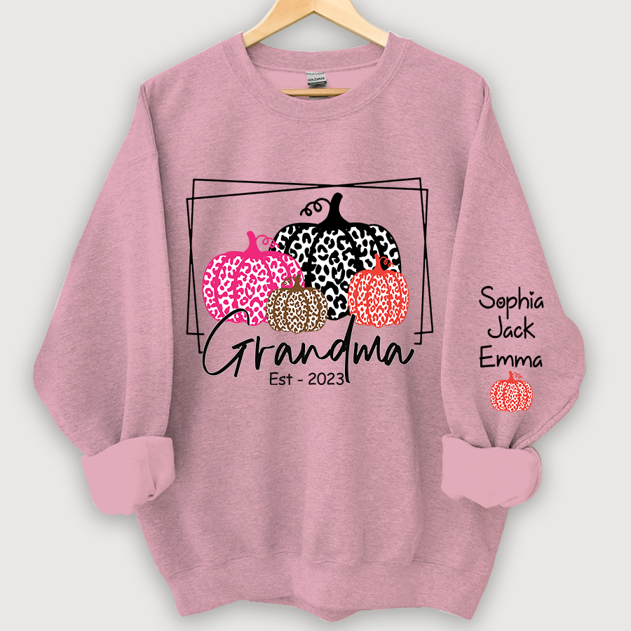 Grandma Pumpkin Leopard Color Est And Grandkids Autumn Sweatshirt