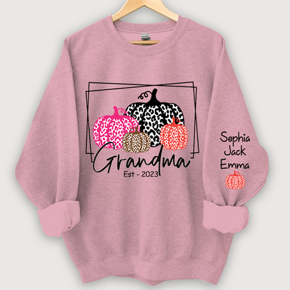 Grandma Pumpkin Leopard Color Est And Grandkids Autumn Sweatshirt
