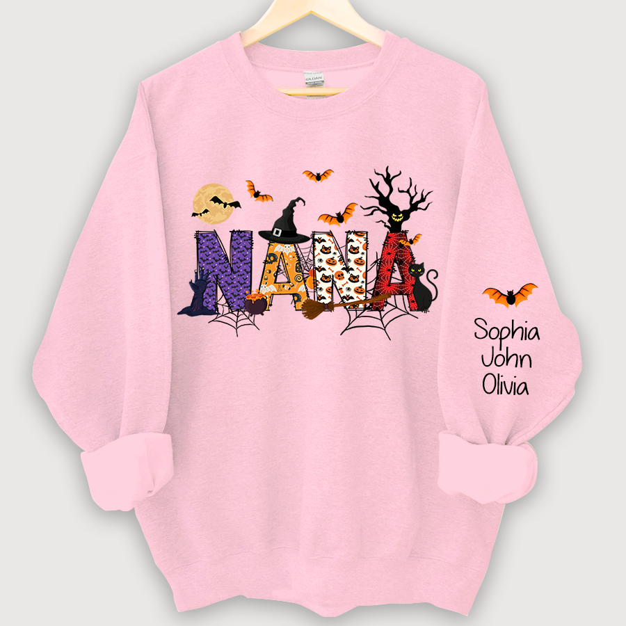 Nana Grandma Halloween Alphabet Doodle Witch Ghost Pumpkin Bat Grandkids CL01 Sweatshirt