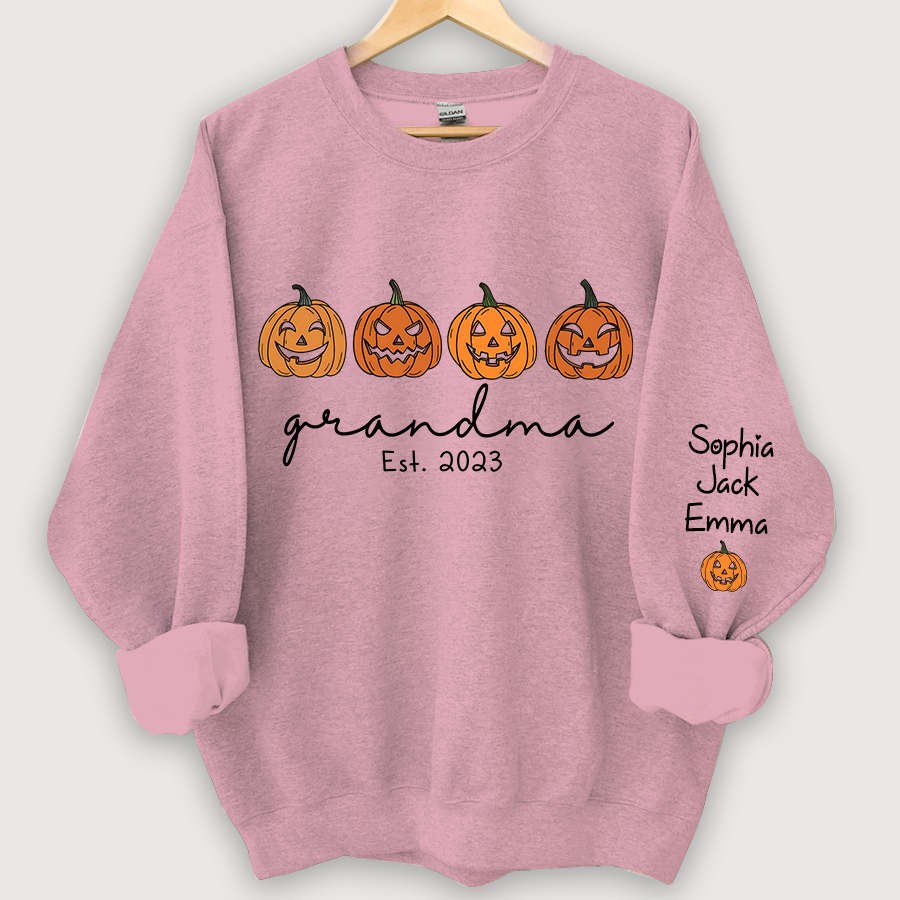 Grandma Est Pumpkin Face And Grandkids Autumn CL01 Sweatshirt