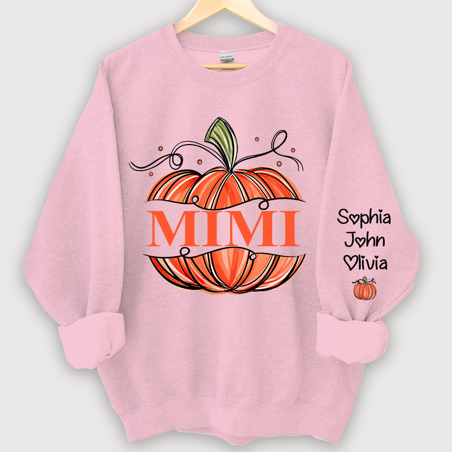 Orange Watercolor Pumpkin Mimi And Grandkids Autumn Sweatshirt