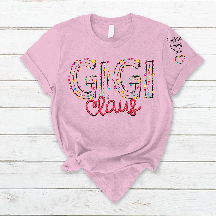 Gigi Claus Christmas lights And Grandkids Christmas Merry T-Shirt