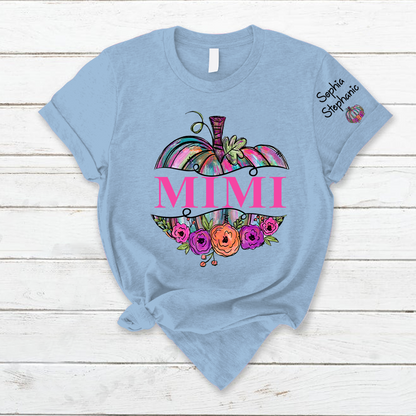 Personalized Mimi Painted Pumpkin And Grandkids Autumn T-Shirt