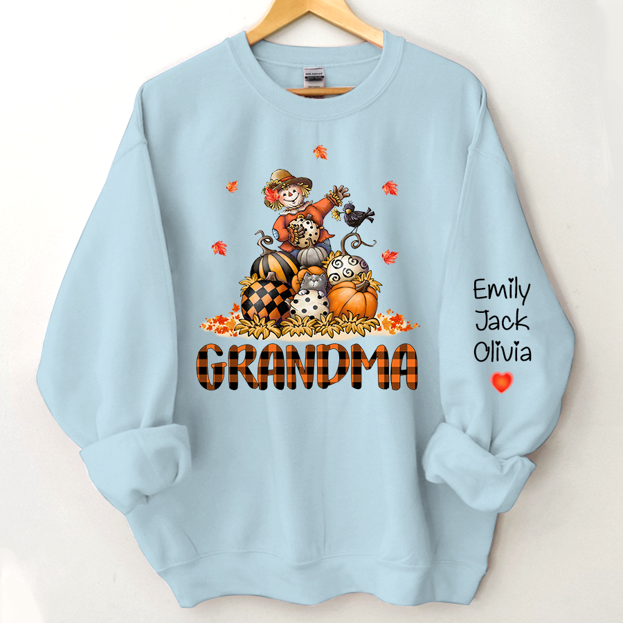 Grandma Fall Halloween Gift Custom Kidnames  Sweatshirt