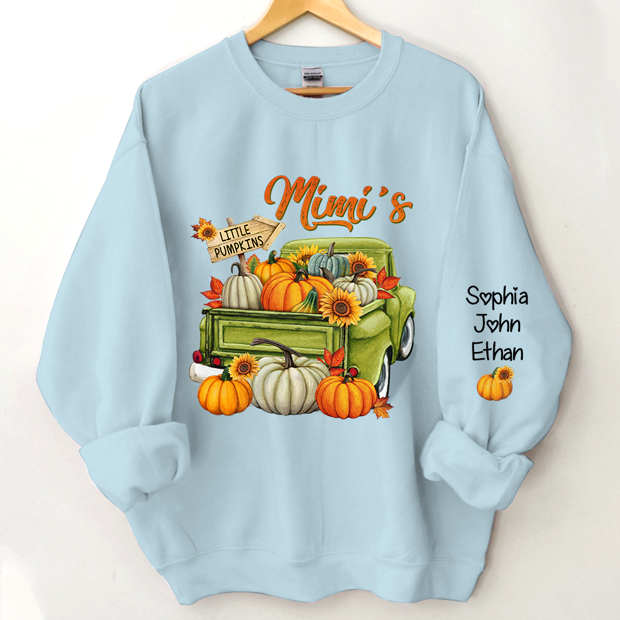 Personalized Fall Season Green Truck Mimi And Grandkids Autumn Sweatshirt
