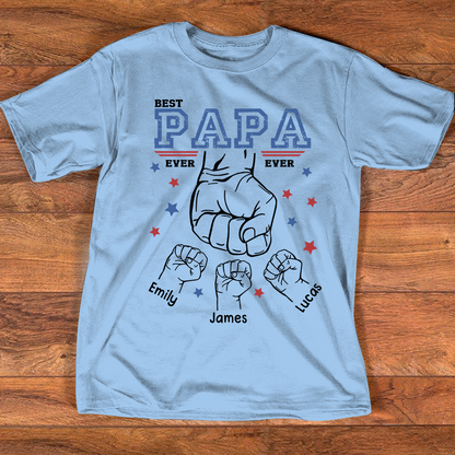 Best Papa Ever Shirt, Personalized Grandpa Fist Bump T Shirt with Kids Names, Custom Papa Papaw Poppy Grandpa Gift for Father's Day Birthday Tee