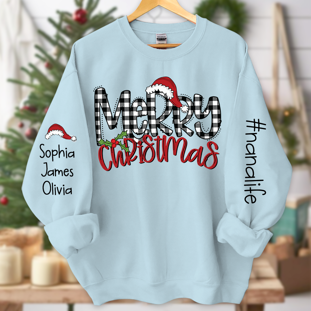Merry Christmas Nanalife With Grandkids Names Sweatshirt
