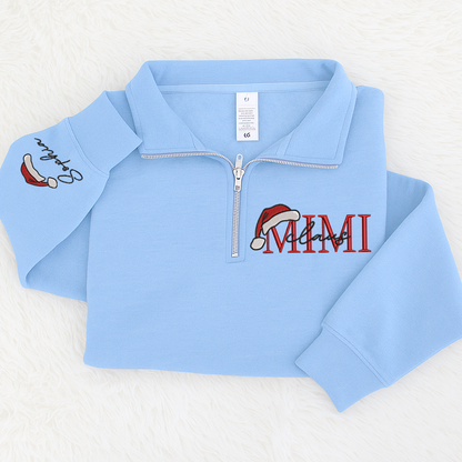 Mimi Claus Sweatshirt, Grandma And Grandkids Embroidered Quarter Zip Sweater