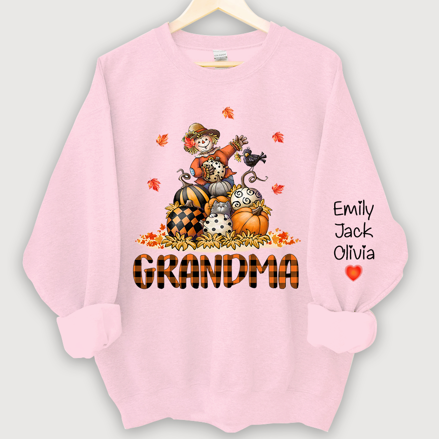Grandma Fall Halloween Gift Custom Kidnames  Sweatshirt