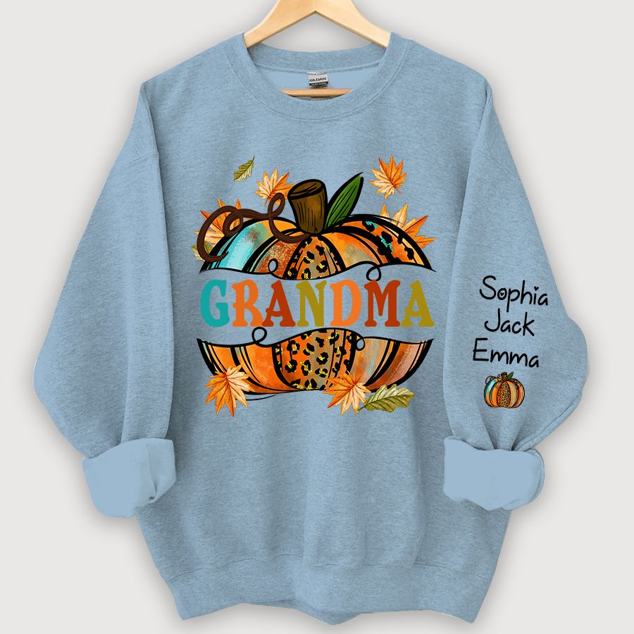 Personalized Grandma Autumn Pumpkin And Grandkids Fall Sweatshirt