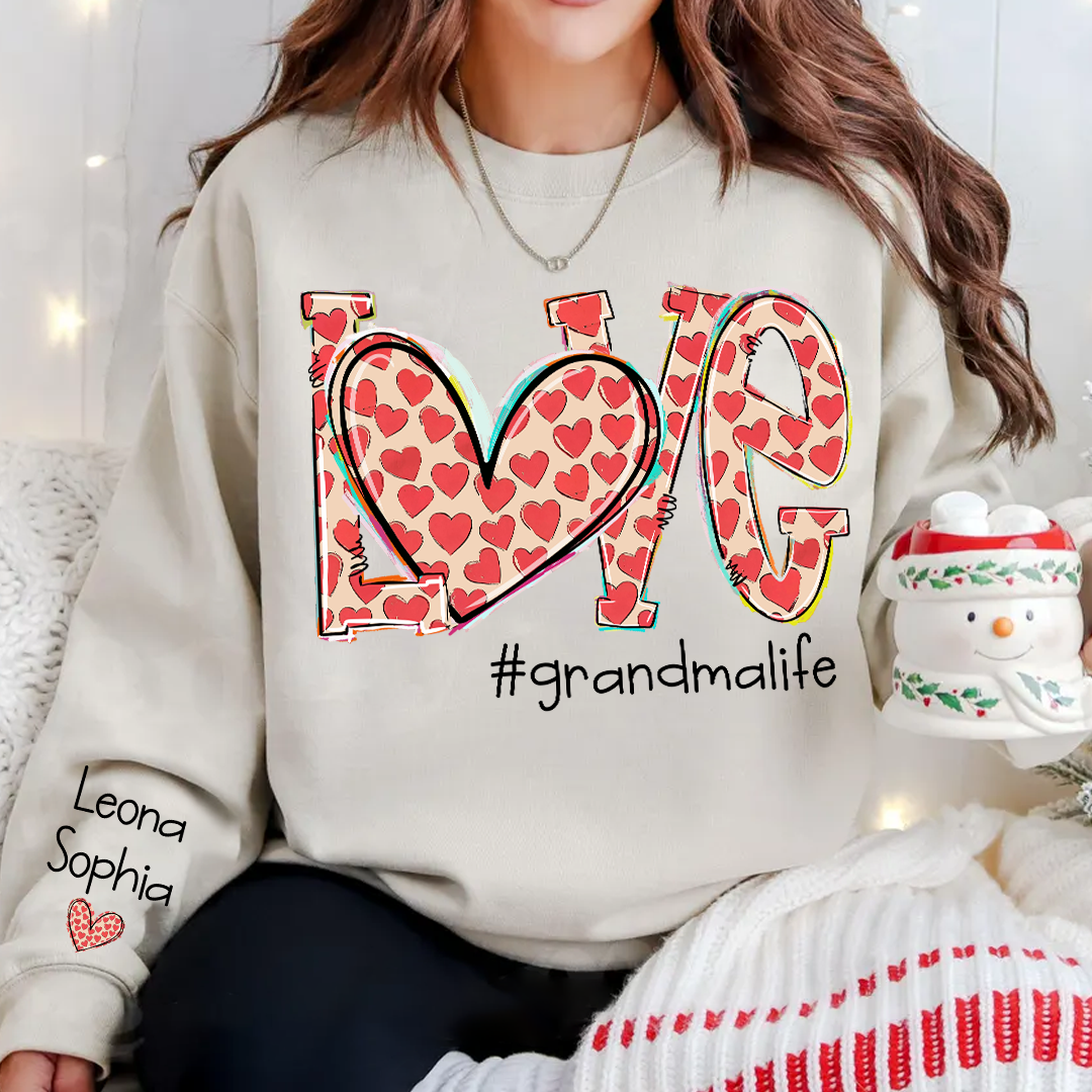 Valentine Heart Love Grandma Life And Grandkids Sweatshirt
