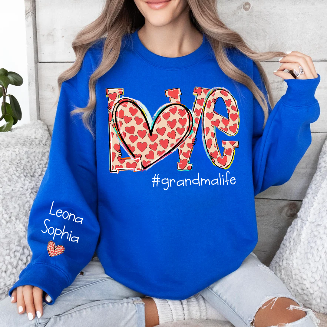 Valentine Heart Love Grandma Life And Grandkids Sweatshirt