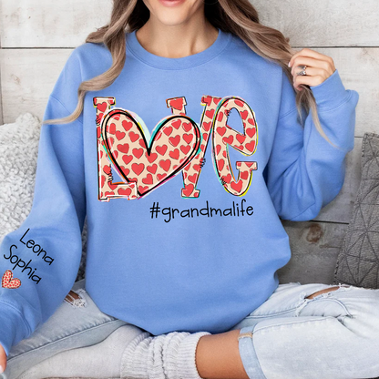 Valentine Heart Love Grandma Life And Grandkids Sweatshirt