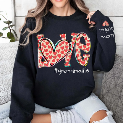 Valentine Heart Love Grandma Life And Grandkids Sweatshirt