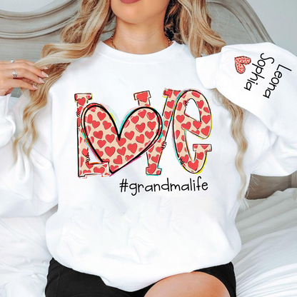 Valentine Heart Love Grandma Life And Grandkids Sweatshirt