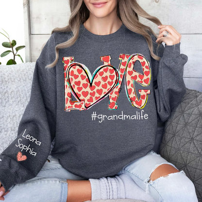 Valentine Heart Love Grandma Life And Grandkids Sweatshirt