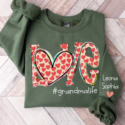 Valentine Heart Love Grandma Life And Grandkids Sweatshirt
