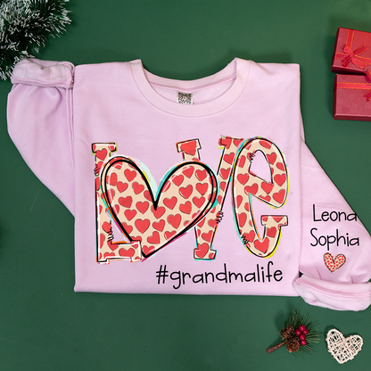 Valentine Heart Love Grandma Life And Grandkids Sweatshirt