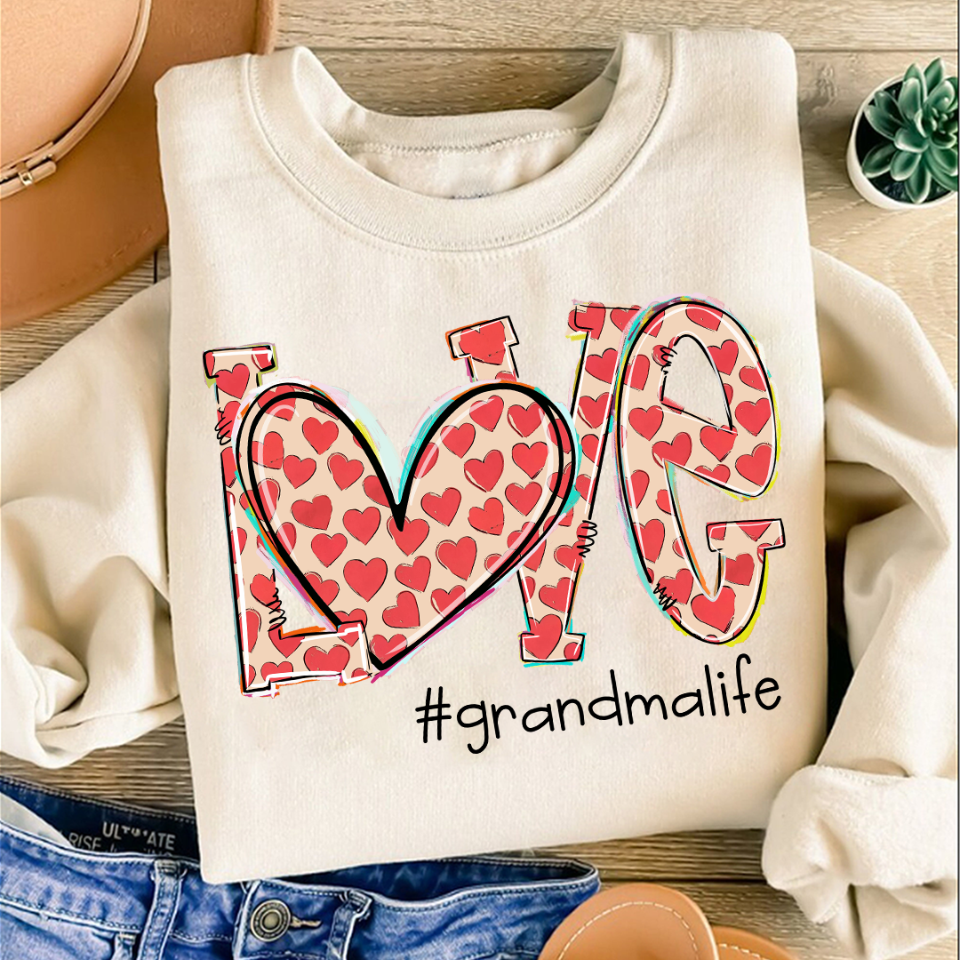Valentine Heart Love Grandma Life And Grandkids Sweatshirt