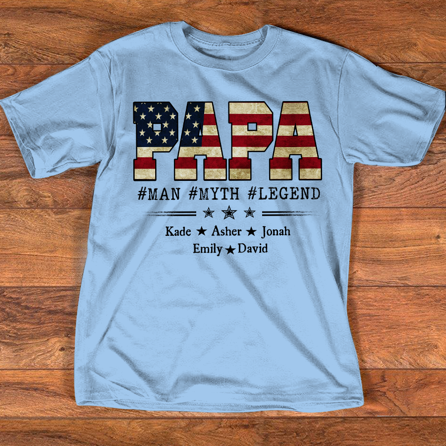 Papa Man Myth Legend Shirt, Custom Family Name Shirt, Patriotic Papa T-shirt, Personalized Father's Day Gift, Gift for Dad, Grandpa Shirt, Custom Name Tee