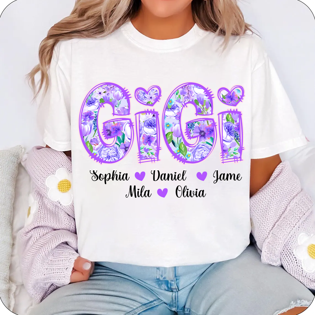 Gigi Purple Flower Gigi And Grandkids Personalized T-Shirt