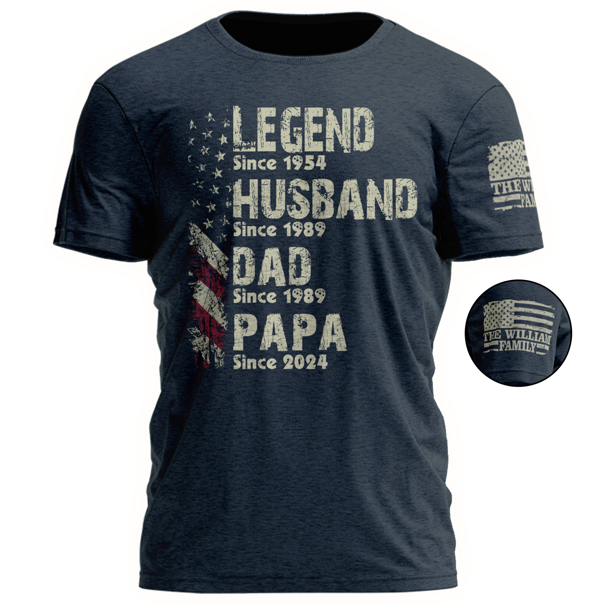 Legend Husband Dad Grandpa Shirt, Personalized Christmas Gift for Grandpa 2025, Custom Family Year Shirt for Dad Husband, Vintage American Flag Tee for Men