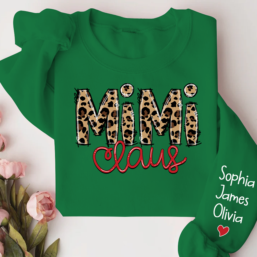 Merry Christmas Mimi Claus Leopard  Sweatshirt with Grandkids Sweatshirt
