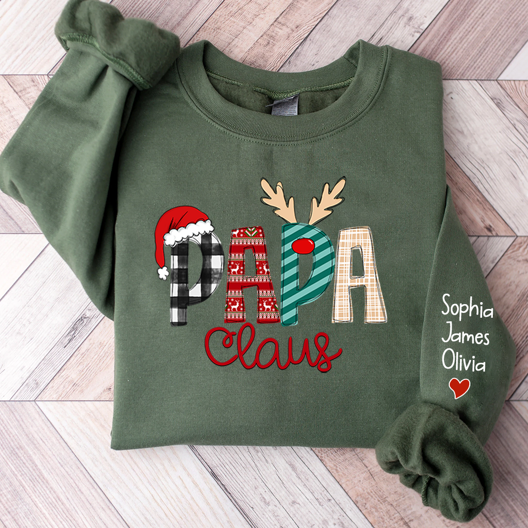 Personalize Merry Christmas Papa Claus, Dad Claus Gift Custom Name Kids Sweatshirt