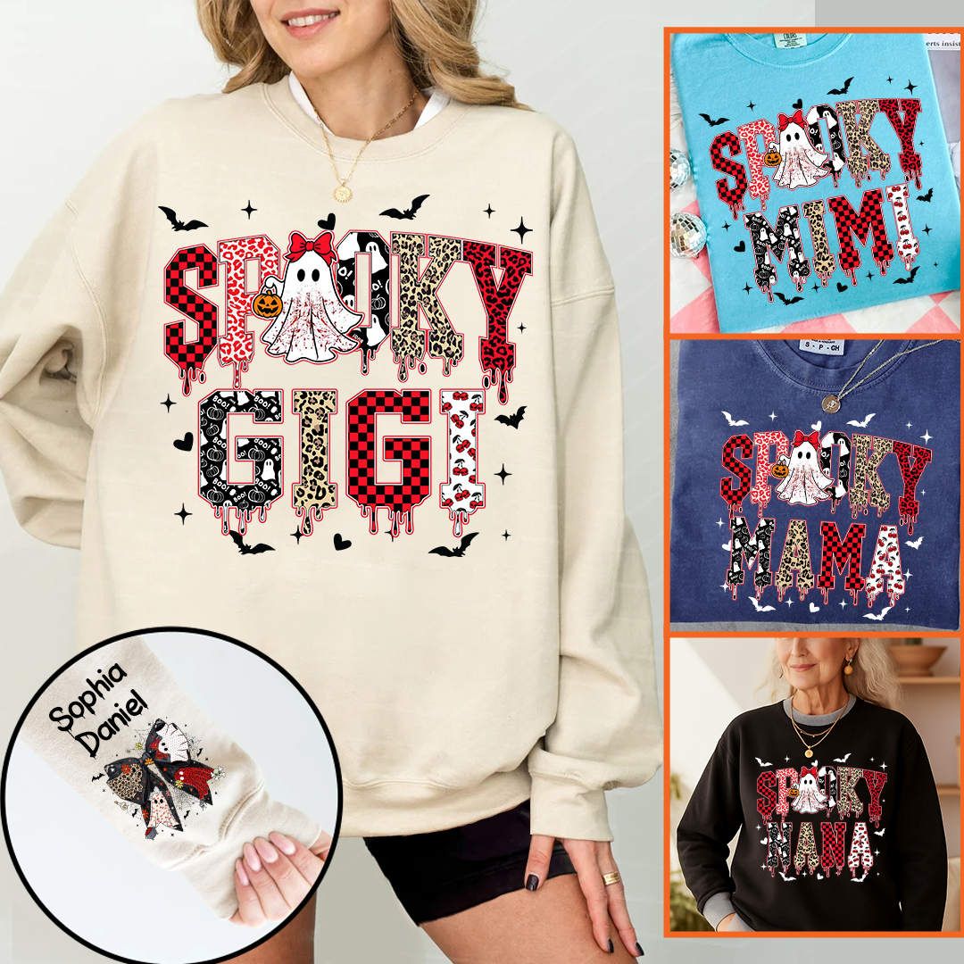 Custom Spooky Gigi And Grandkids Halloween Gift Sweatshirt
