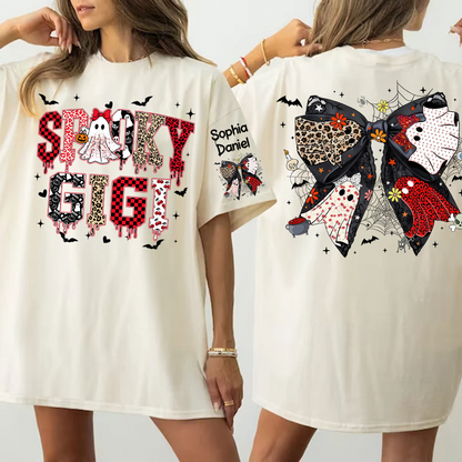 Custom Spooky Gigi And Grandkids Halloween Bow T-shirt