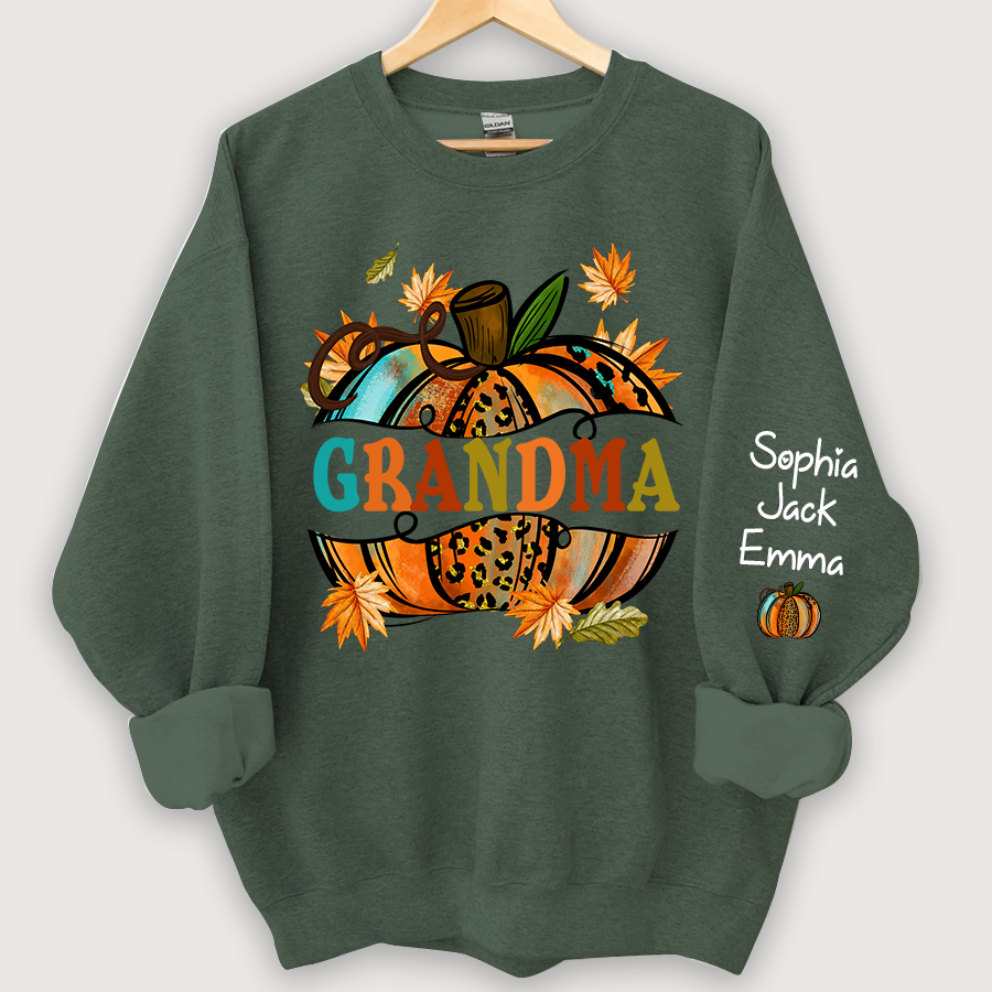 Personalized Grandma Autumn Pumpkin And Grandkids Fall Sweatshirt