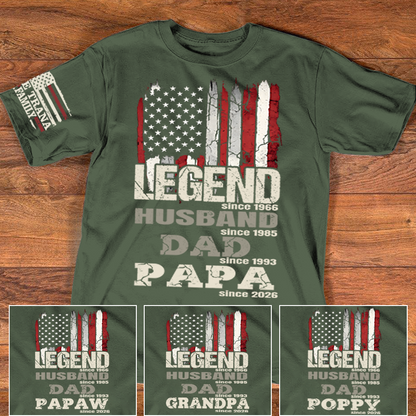 Personalized Patriotic T-Shirt for Dad, Husband, or Papa, Custom Family Shirt with American Flag, Perfect for Father's Day or Birthday