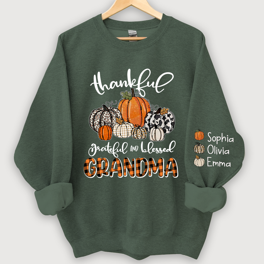 Personalized Thankful Grateful Blessed Grandma And Grandkids Autumn Sweatshirt