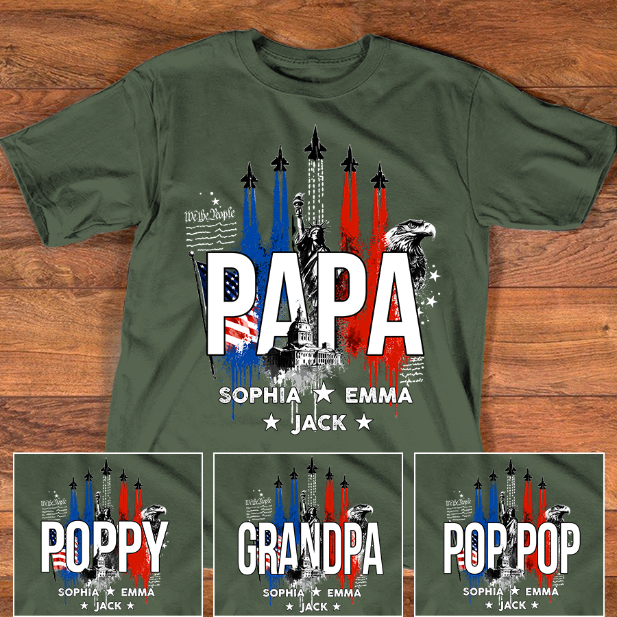 Personalized Papa Patriotic Shirt Custom Kids Names, American Flag Family Shirt Gift For Father's Day Birthday 4th of July