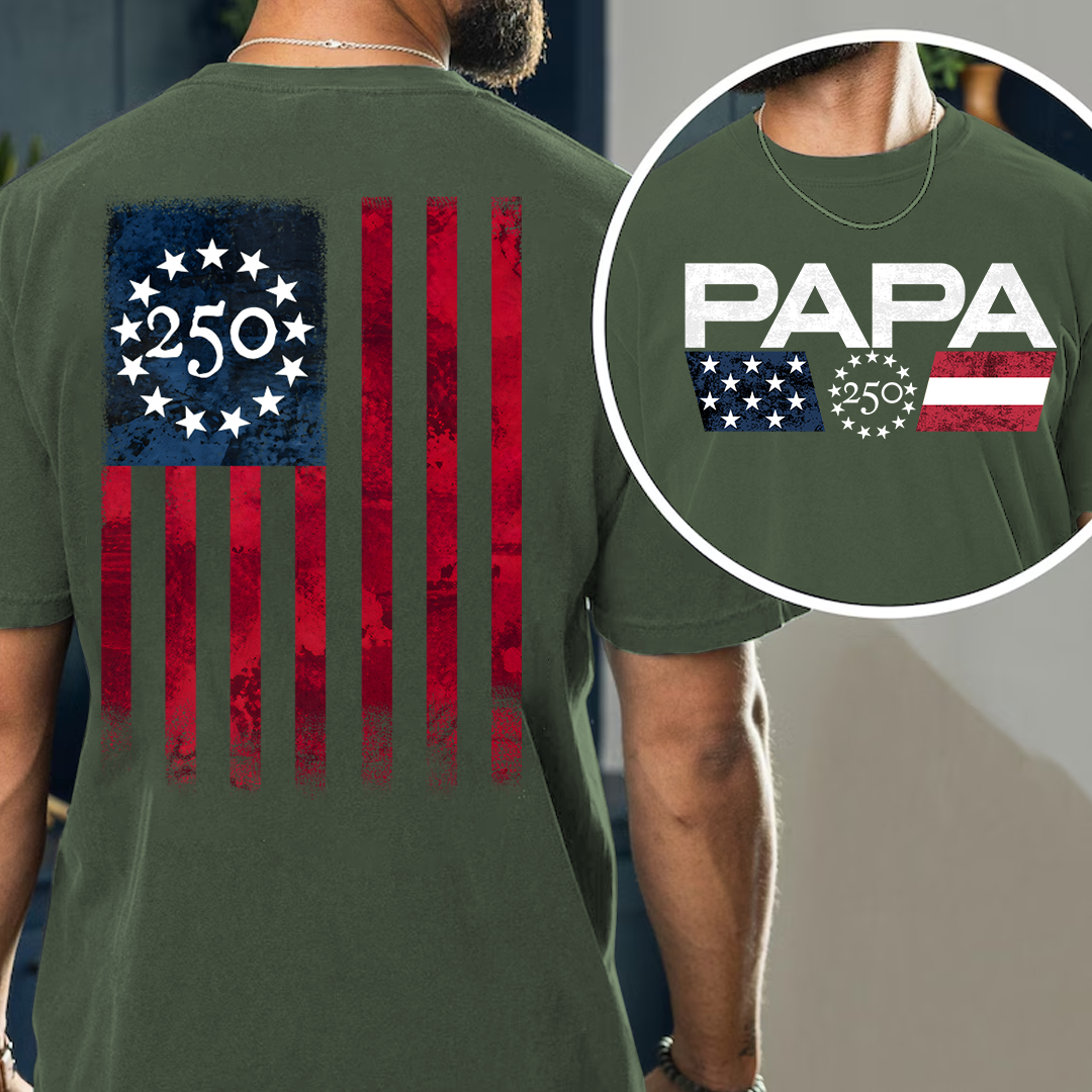Papa 250 Years Patriotic Shirt, America 1776 2026 Celebration Shirt, American Flag Papa Shirt, Fathers Day Gift for Papa Grandpa Dad, Independence Day Family Shirt