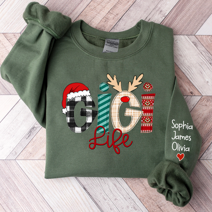 Gigi Life Merry Christmas Sweatshirt, Custom Grandma and Grandkids Sweatshirt
