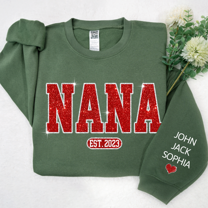 Glitter Custom Name Nana Mimi Grandma Est And Kids Sweatshirt