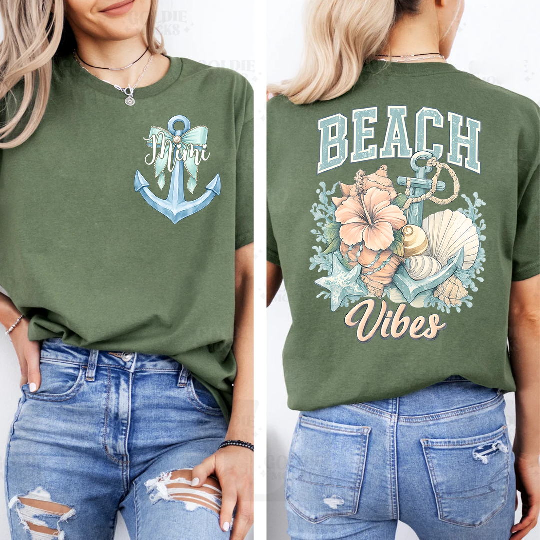 Personalized Mimi Beach Vibes Shirt, Coastal Grandma Tee, Summer Beach Vacation Shirt, Ocean Lover Gift