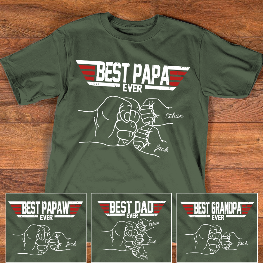 Best Papa Ever Shirt Personalized Kids Names, Custom Grandpa Fist Bump T Shirt for Dad Papa Grandfather, Fathers Day Family Gift