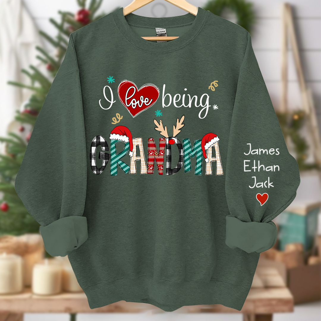Personalized I Love Being Grandma Merry Christmas Sweatshirt, Custom Grandma and Grandkids Sweatshirt