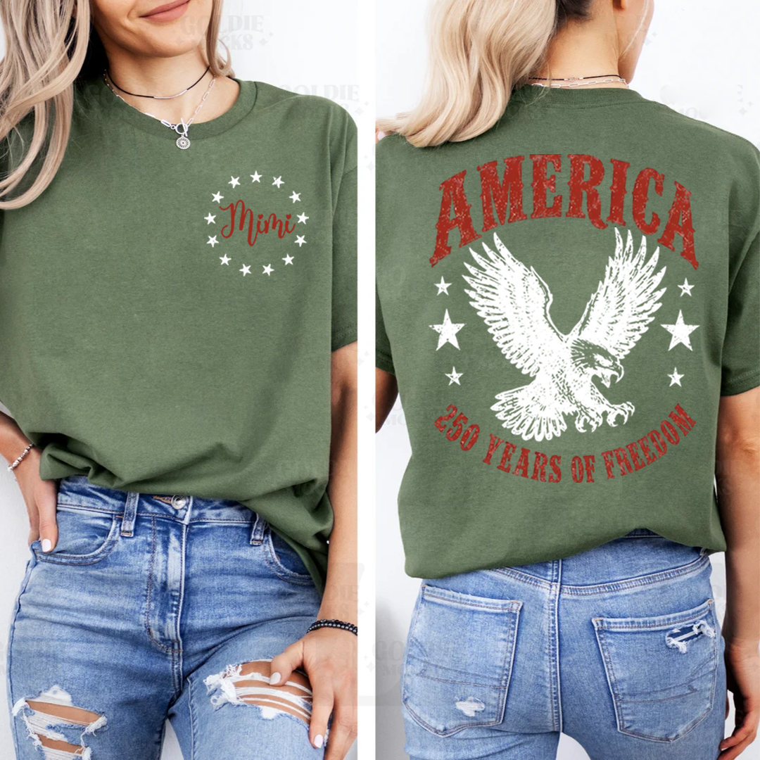 Personalized Mimi America 250 Years of Freedom Shirt, Custom Name Patriotic Eagle Shirt, American Flag Independence Day Gift for Mimi Nana Gigi, Birthday Family Shirt