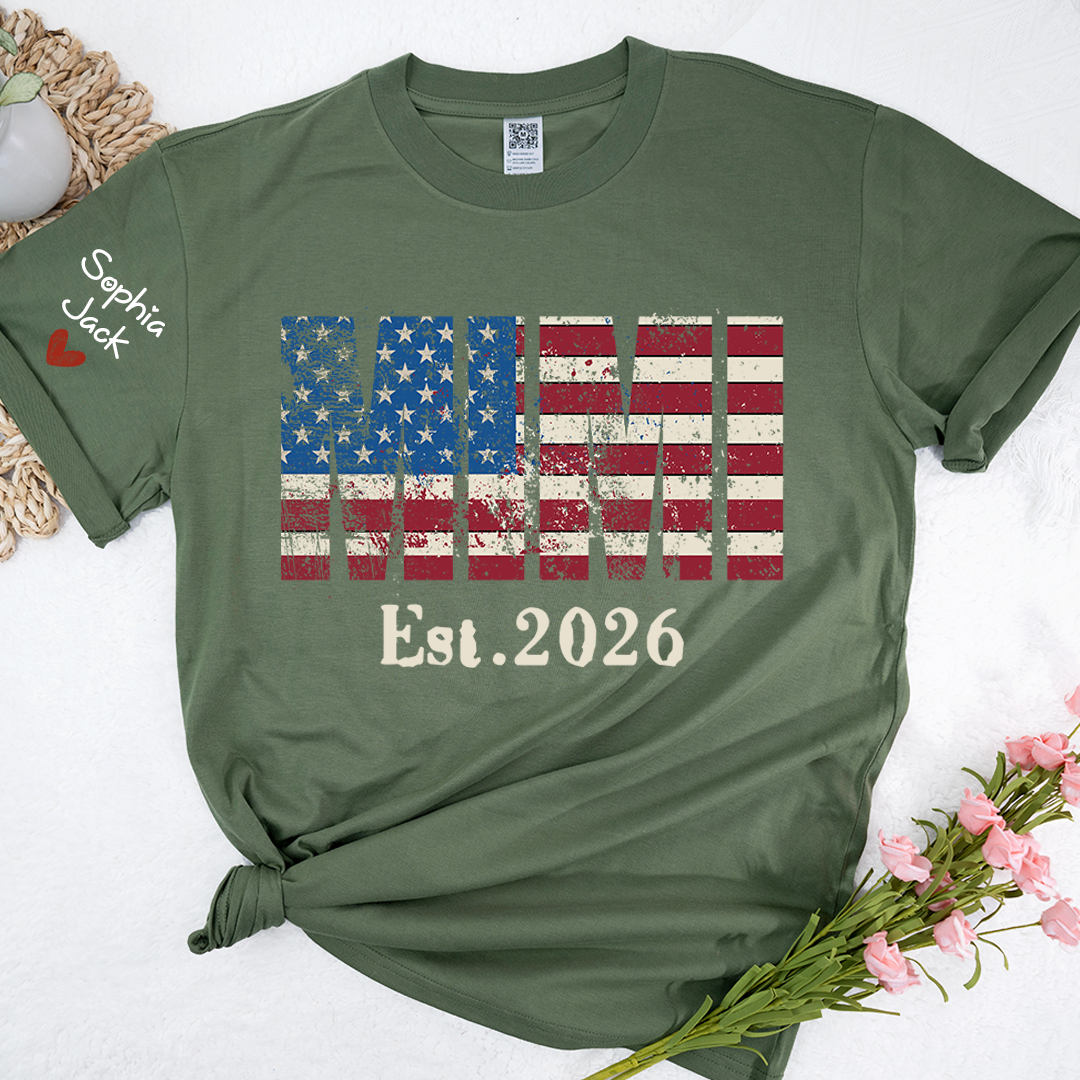 Mimi est Shirt, USA Flag Design, Custom Name, 4th of July Shirt, Independence Day Family T Shirt