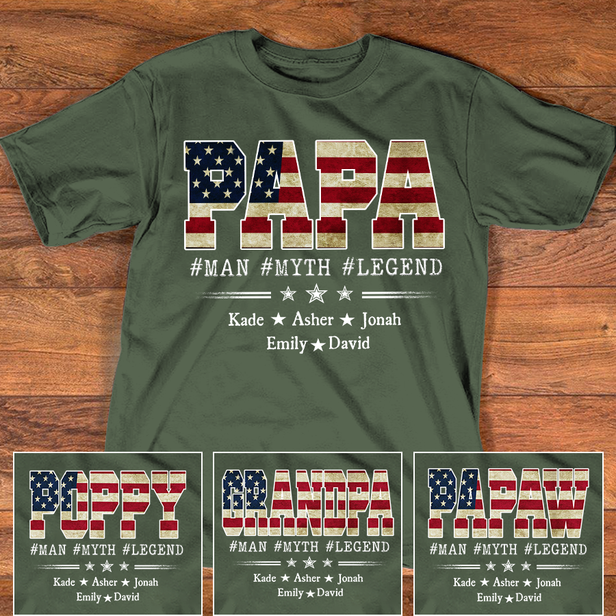 Papa Man Myth Legend Shirt, Custom Family Name Shirt, Patriotic Papa T-shirt, Personalized Father's Day Gift, Gift for Dad, Grandpa Shirt, Custom Name Tee