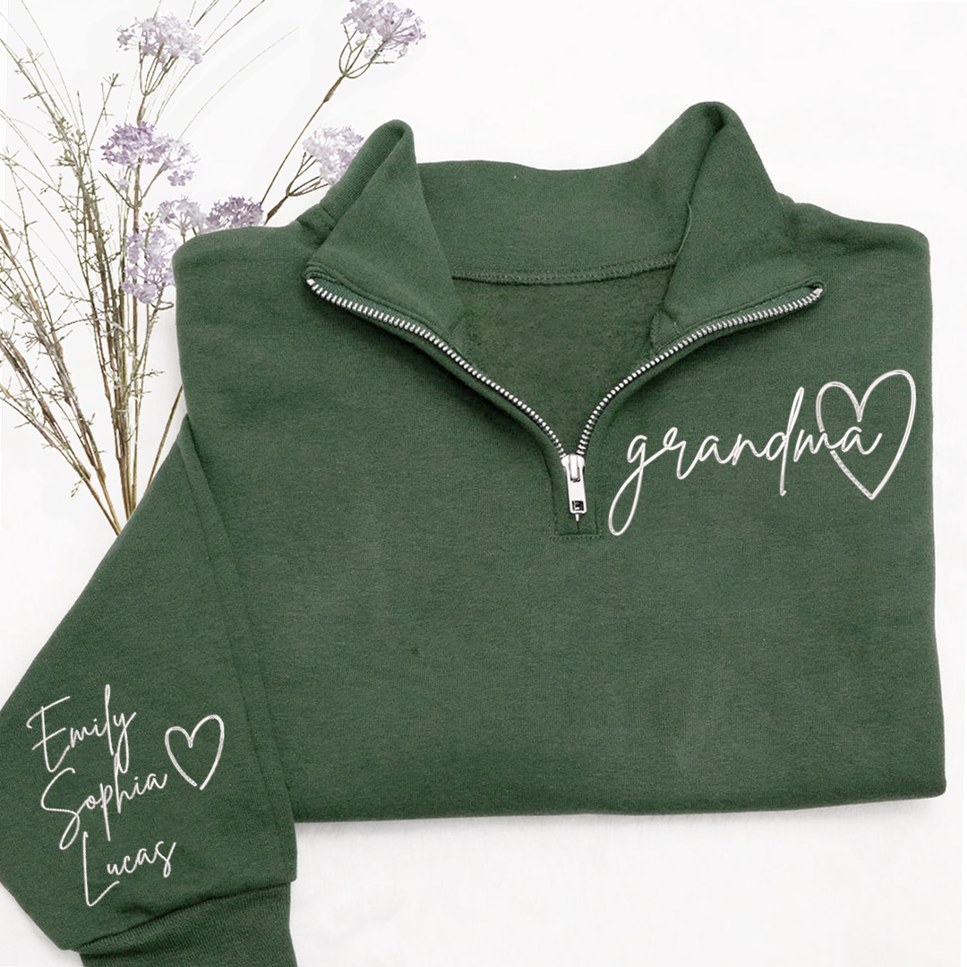 Custom Grandma Sweatshirt, Personalized Grandma Embroidered Quarter Zip Sweater