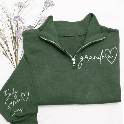 Custom Grandma Sweatshirt, Personalized Grandma Embroidered Quarter Zip Sweater