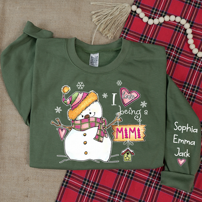 I love being Mimi Snowman Pink Christmas And Grandkids Sweatshirt