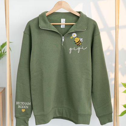 Embroidered Gigi bee flower Sweatshirt And Grandkids Quarter Zip Sweater