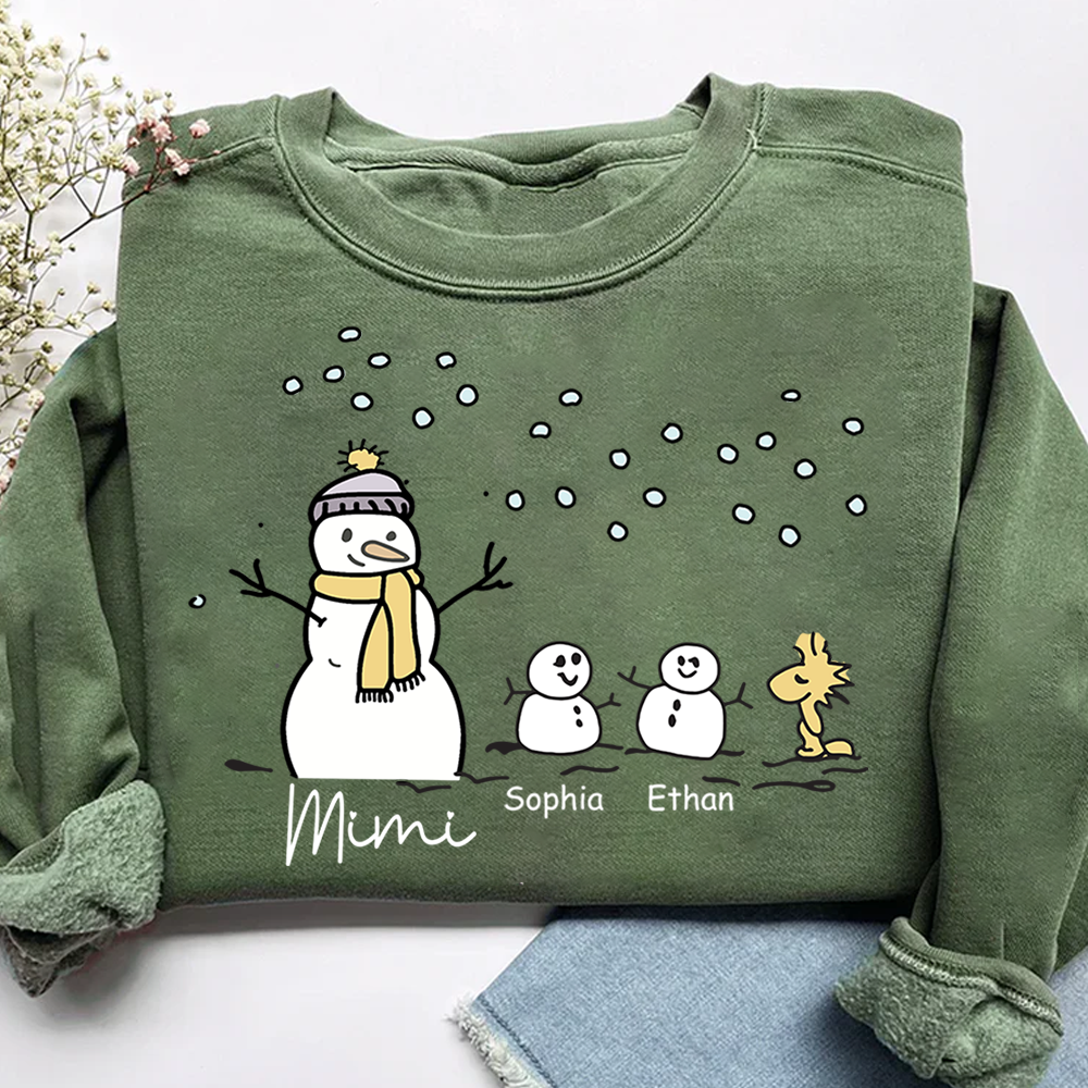 Personalized Mimi Snowman Sweatshirt with Grandkids – Christmas Gifts Sweatshirt